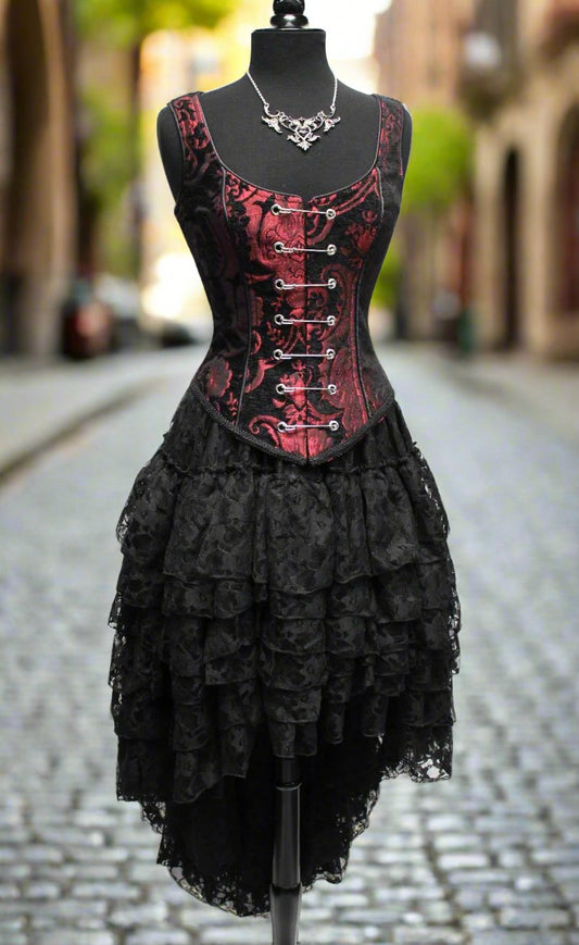 PIN BODICE - RED AND BLACK TAPESTRY Shrine of Hollywood women's corset top corset red steampunk Women's Corsets