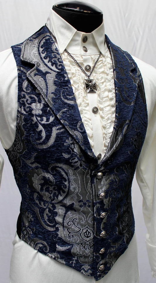 ARISTOCRAT VEST - BLUE/SILVER TAPESTRY Shrine of Hollywood vest blue formal Men's Vests silver vest wedding