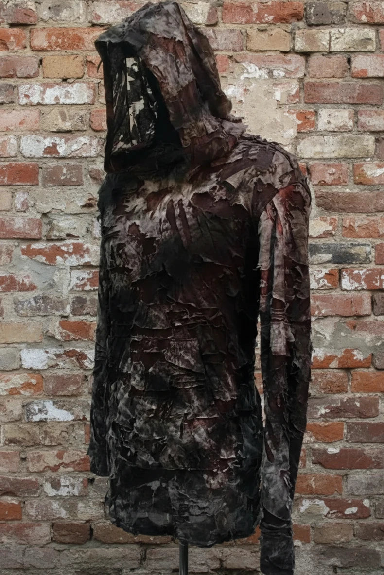 MEN'S LONG SLEEVE HOODIE - GREY ZOMBIE FABRIC Shrine of Hollywood hoodie Men's T-Shirts