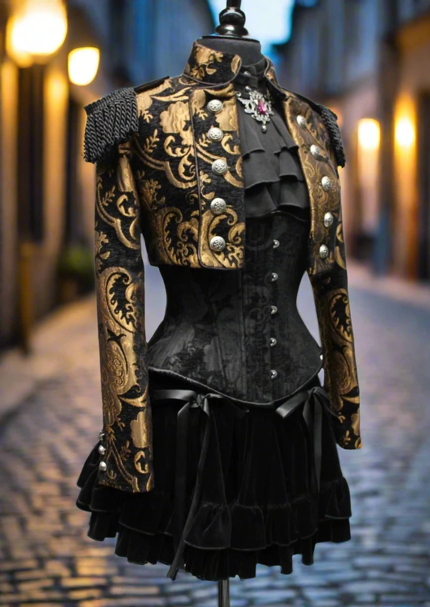 Shrine of Hollywood TOREADOR JACKET - GOLD AND BLACK TAPESTRY jacket Women's Jackets