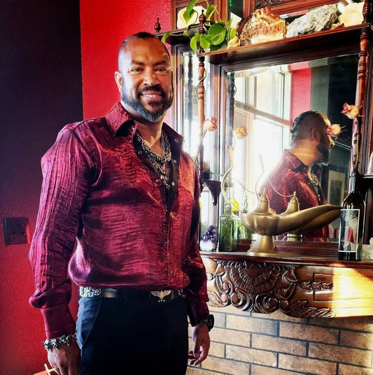 SHIMMER SHIRT - DARK RED Shrine of Hollywood shirt dress shirt formal goth gothic long sleeve Men's Shirts red shimmer vampire