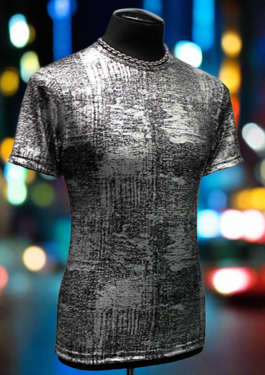 Shrine of Hollywood MEN'S SHORT SLEEVE TEE - METALLIC - SILVER club cyber Men's T-Shirts metallic short sleeve silver T-shirt