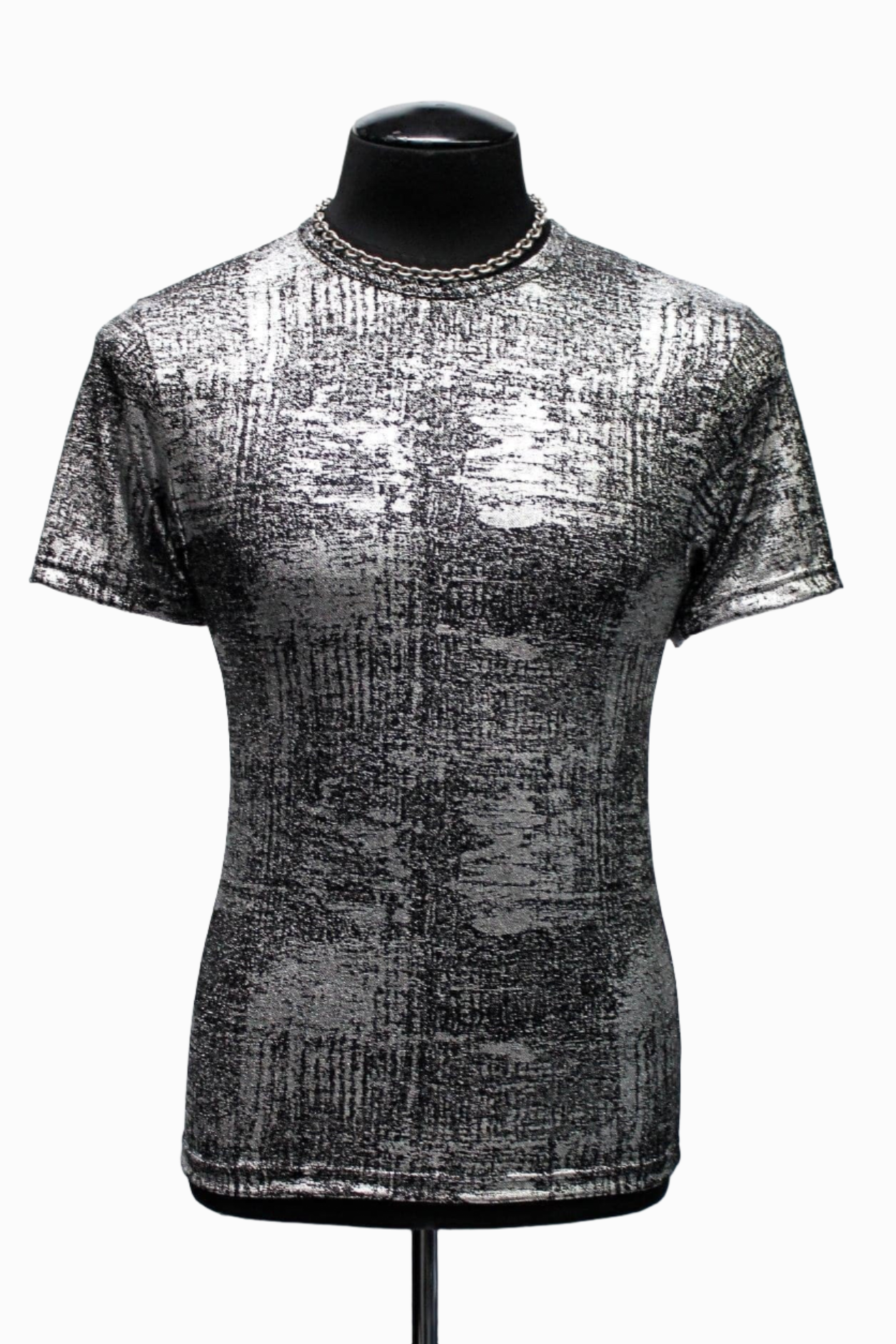 Shrine of Hollywood MEN'S SHORT SLEEVE TEE - METALLIC - SILVER club cyber Men's T-Shirts metallic short sleeve silver T-shirt