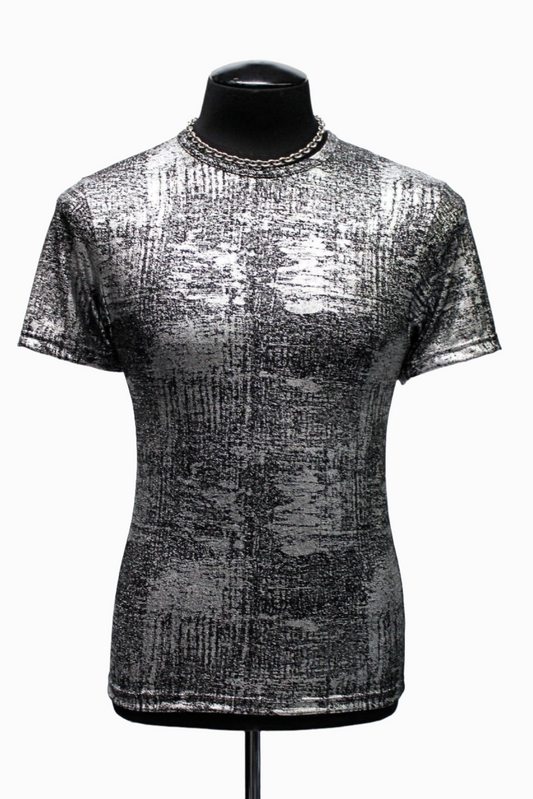 MEN'S SHORT SLEEVE TEE - METALLIC - SILVER Shrine of Hollywood shirt club cyber Men's T-Shirts metallic short sleeve silver T-shirt