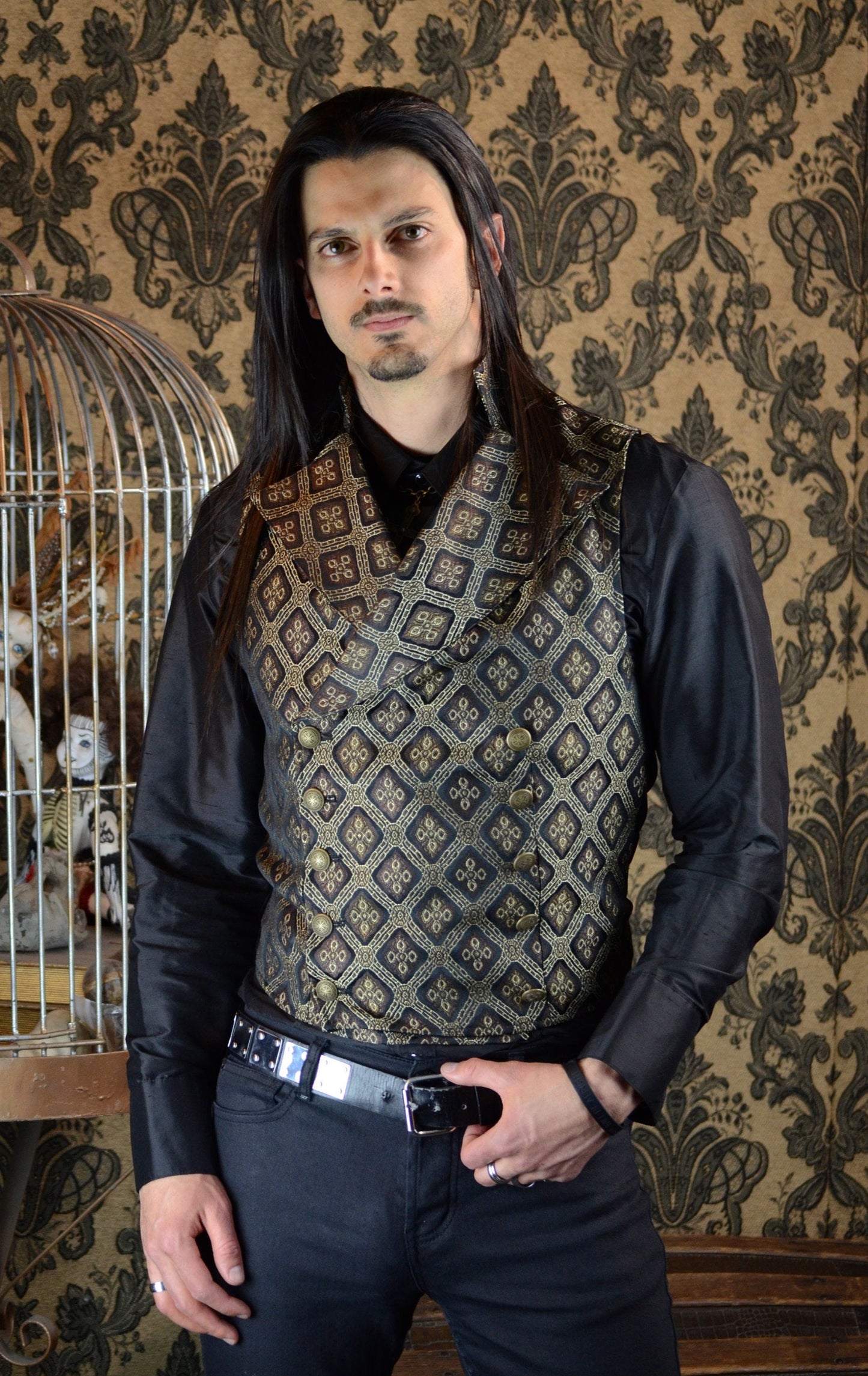 Shrine of Hollywood CAVALIER VEST - BROWN/GOLD DIAMOND Men's Vests