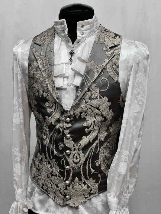 ARISTOCRAT VEST - Grey Satin Brocade Shrine of Hollywood vest brocade formal grey Men's Vests steampunk summer vest victorian wedding