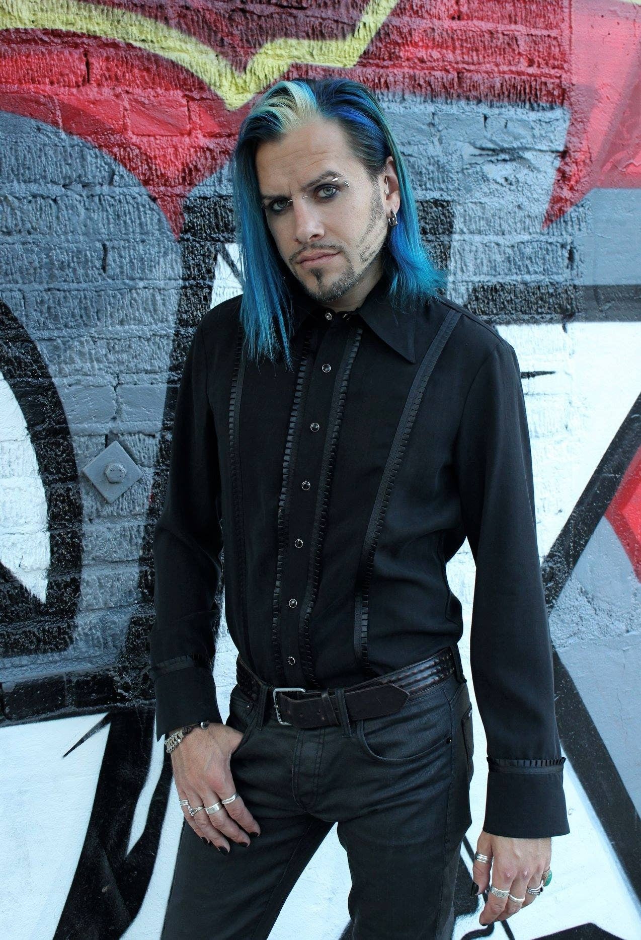 TUX SHIRT - BLACK w/ BLACK TRIM Shrine of Hollywood shirt black dress shirt Men's Shirts shirt tux