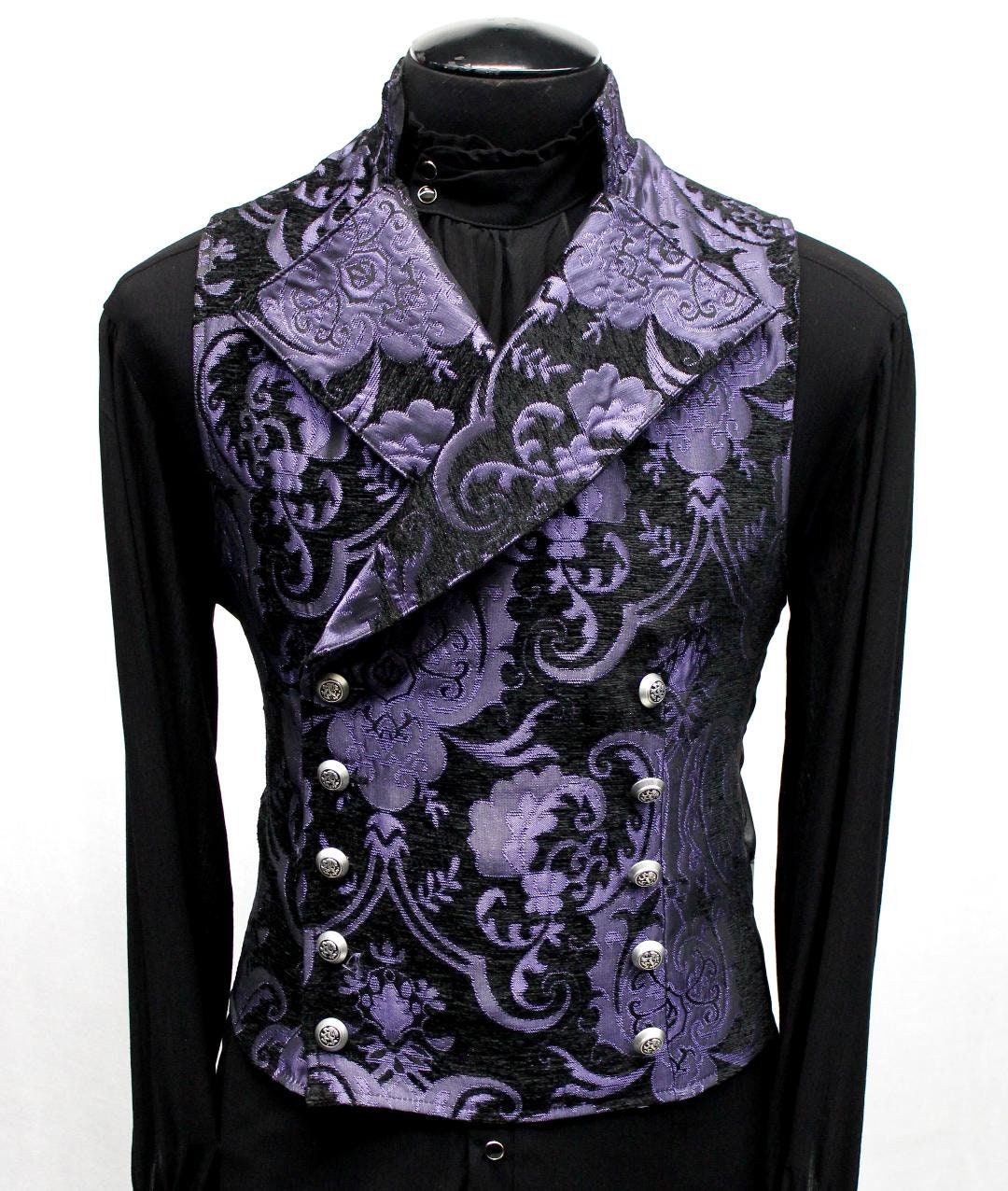 Shrine of Hollywood CAVALIER VEST - Purple/Black Tapestry best seller cavalier formal goth gothic Men's Vests purple steampunk tapestry vest victorian wedding