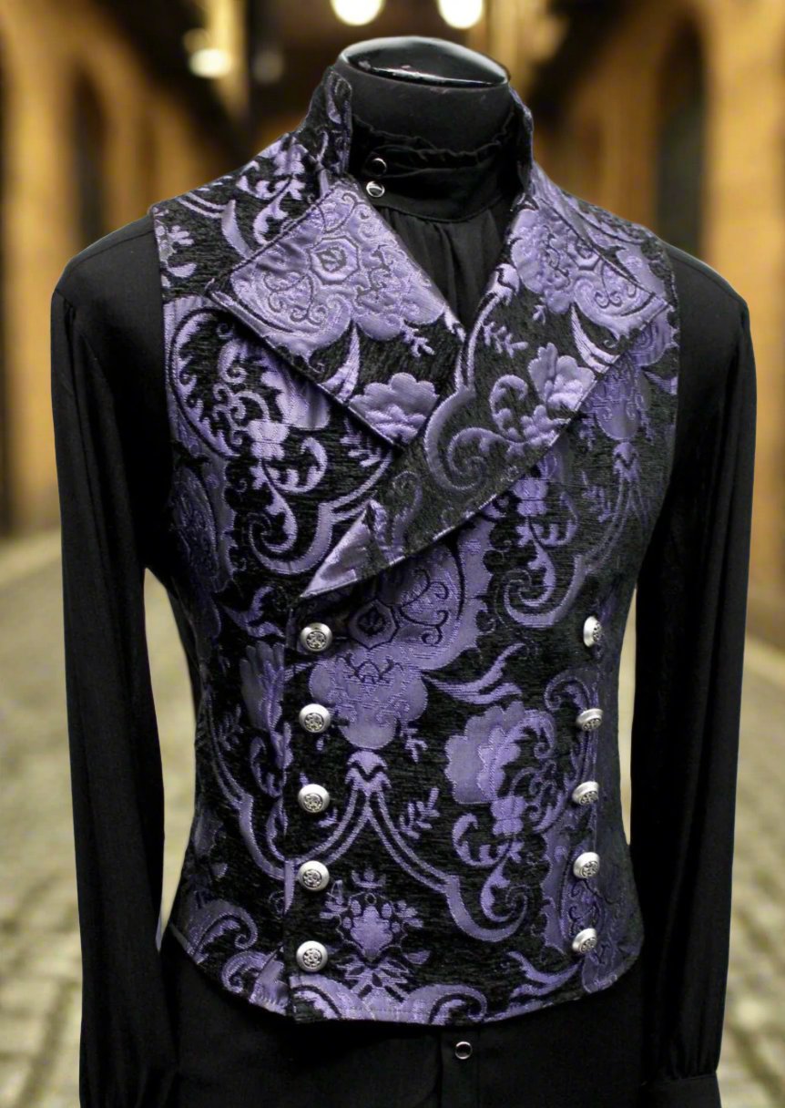 CAVALIER VEST - Purple/Black Tapestry Shrine of Hollywood vest best seller cavalier formal goth gothic Men's Vests purple steampunk tapestry vest victorian wedding