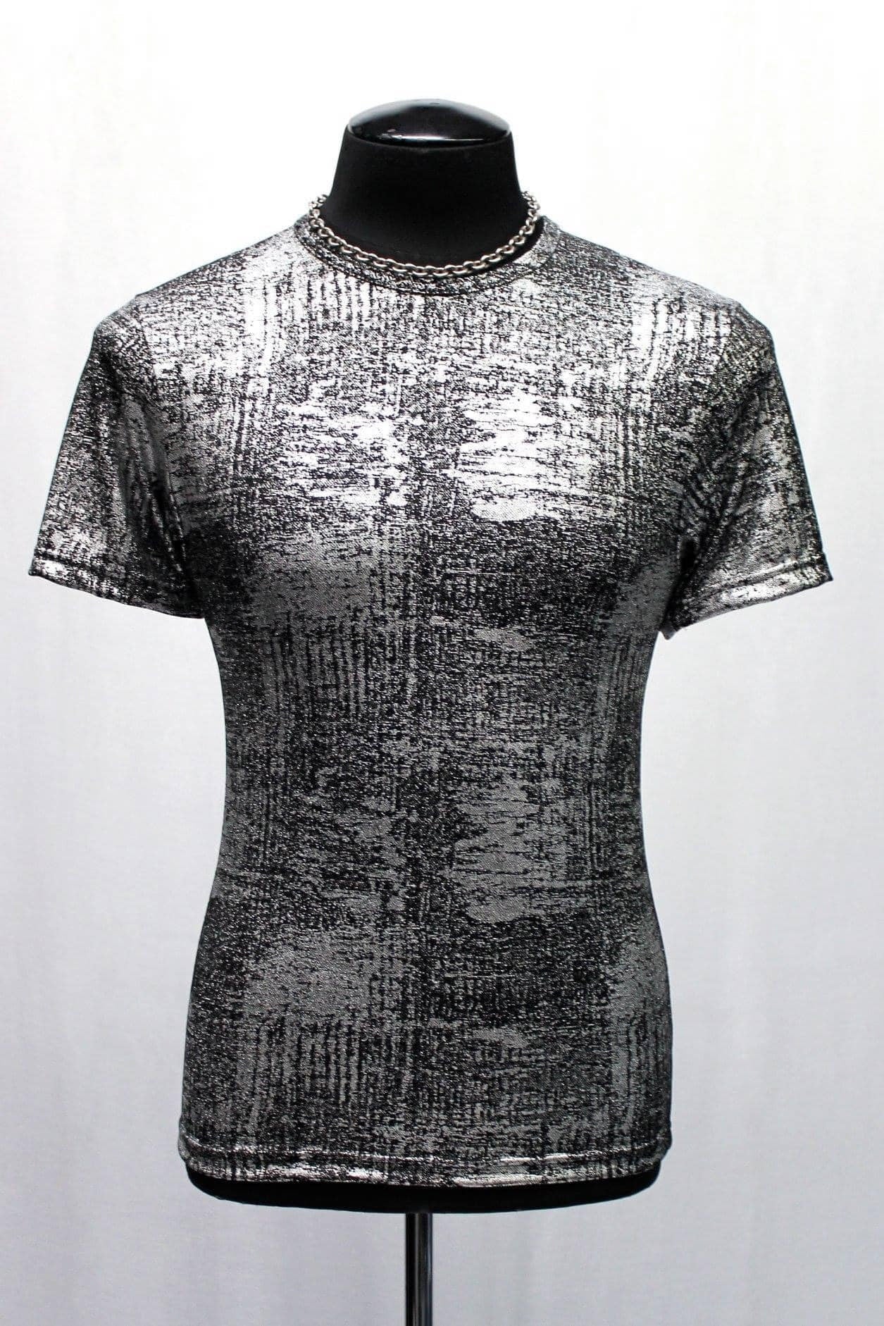 Shrine of Hollywood MEN'S SHORT SLEEVE TEE - METALLIC - SILVER club cyber Men's T-Shirts metallic short sleeve silver T-shirt