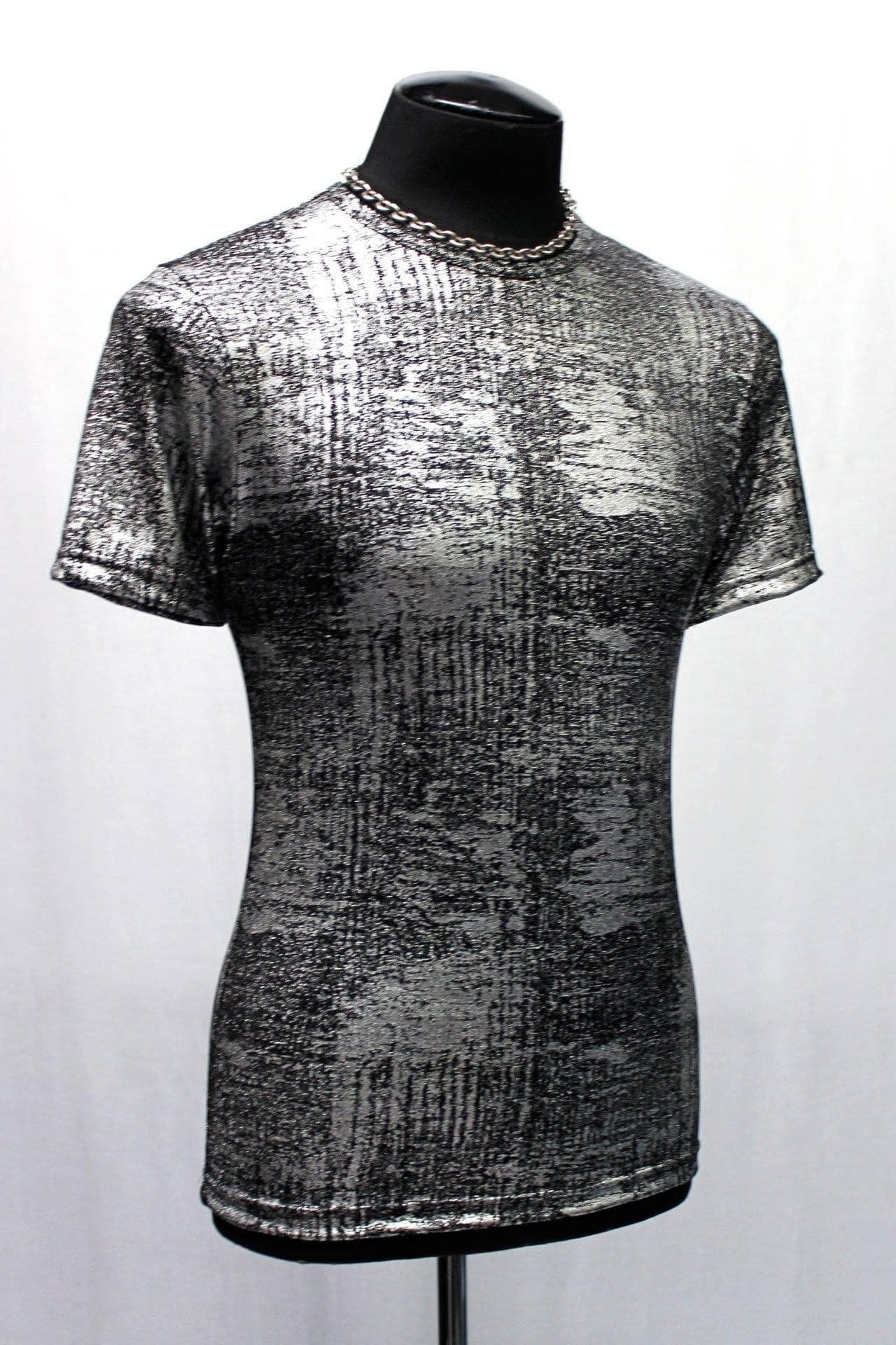 Shrine of Hollywood MEN'S SHORT SLEEVE TEE - METALLIC - SILVER club cyber Men's T-Shirts metallic short sleeve silver T-shirt