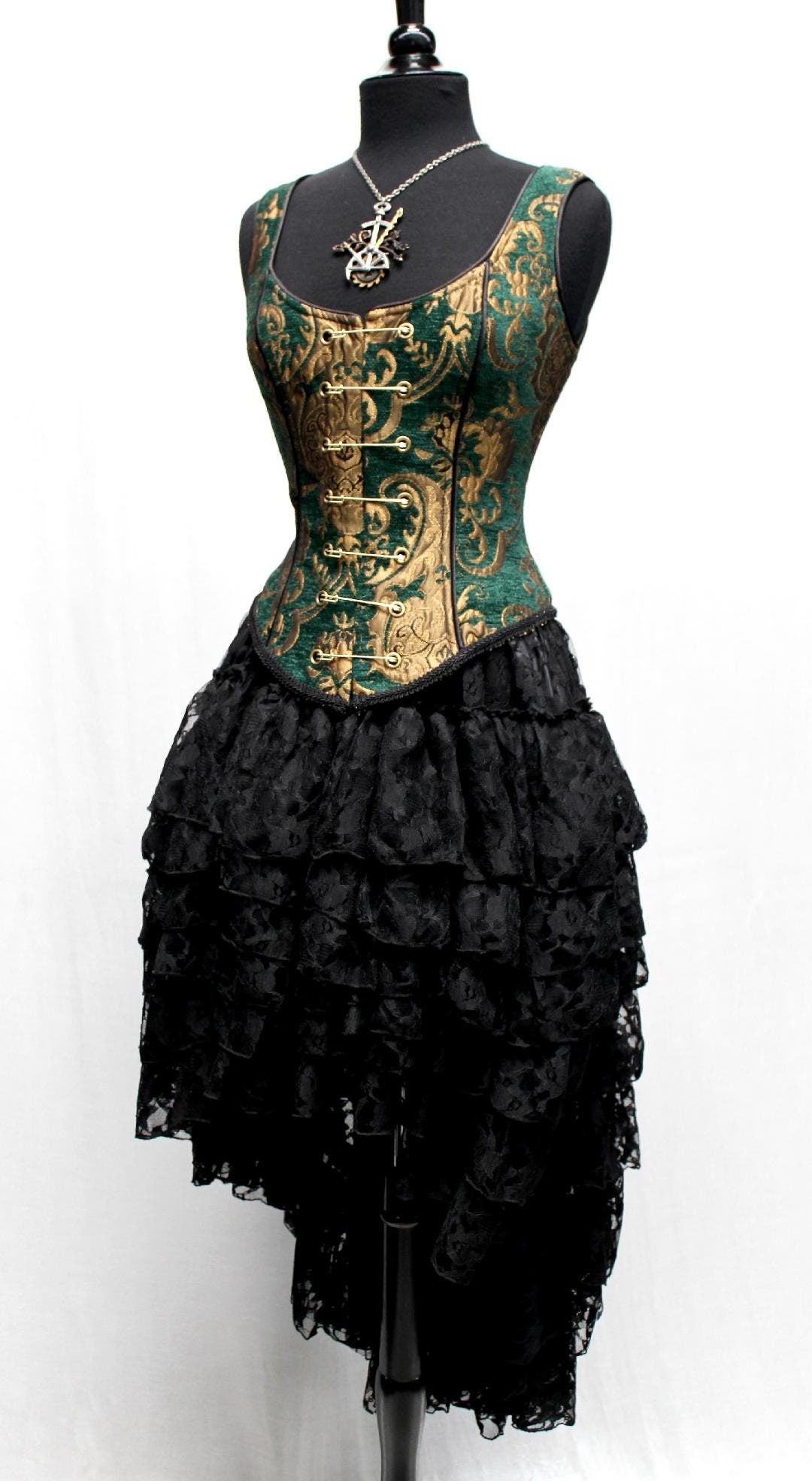 PIN BODICE - Green/Gold Tapestry Shrine of Hollywood women's corset top corset Women's corset tops Women's Corsets