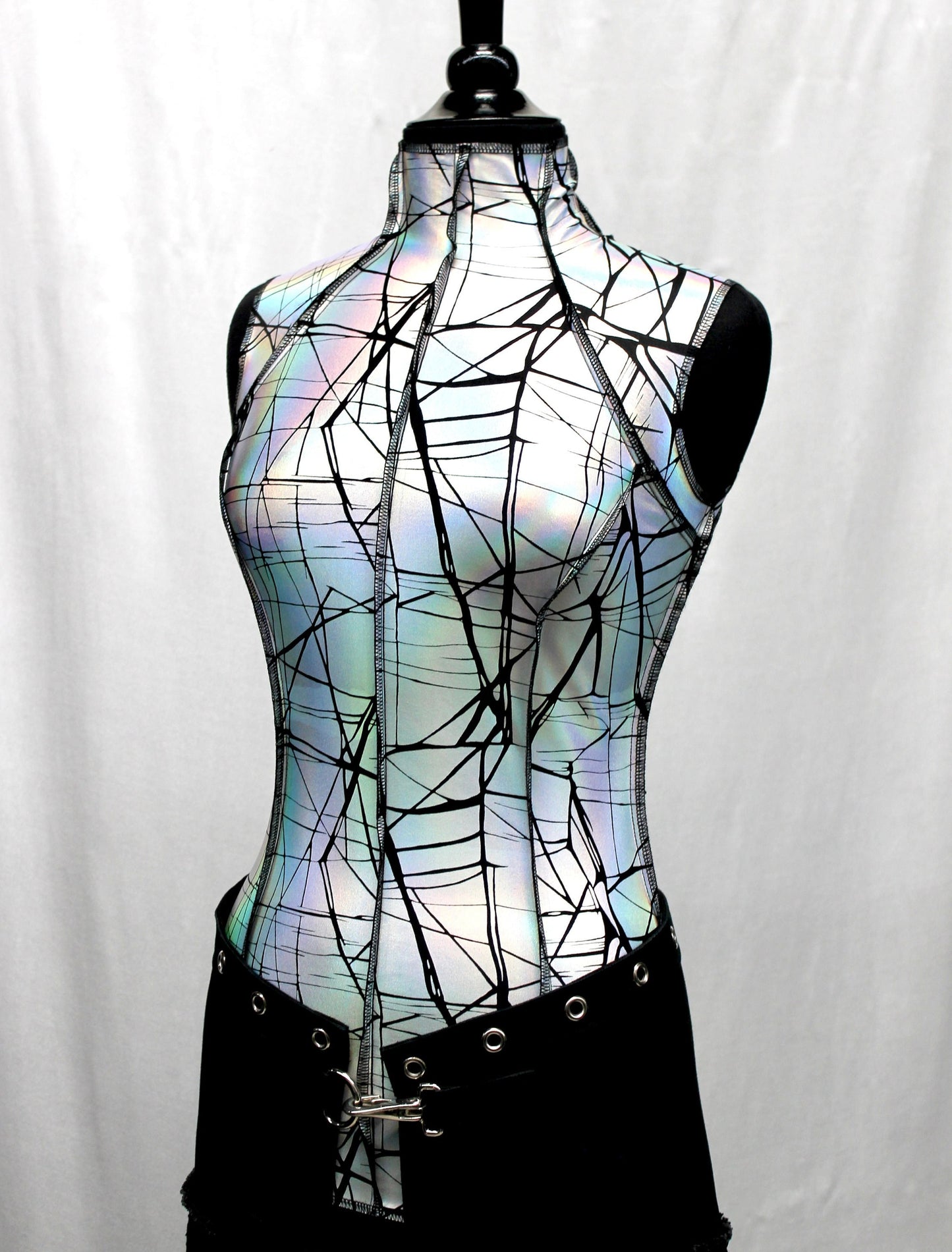 FUTURE SHOCK TOP sleeveless - Cracked Hologram Fabric - White Shrine of Hollywood top cyber future hologram iridescent metallic new rave shirt sleeveless underground Women's Tops