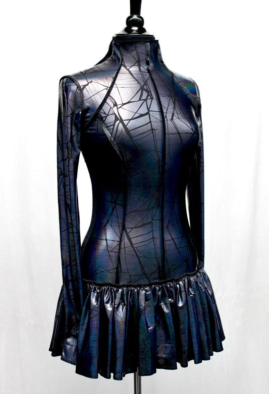 FUTURE SHOCK DRESS - Cracked Hologram Fabric - Black Shrine of Hollywood dress cyber dress Dresses future hologram iridescent long sleeve metallic