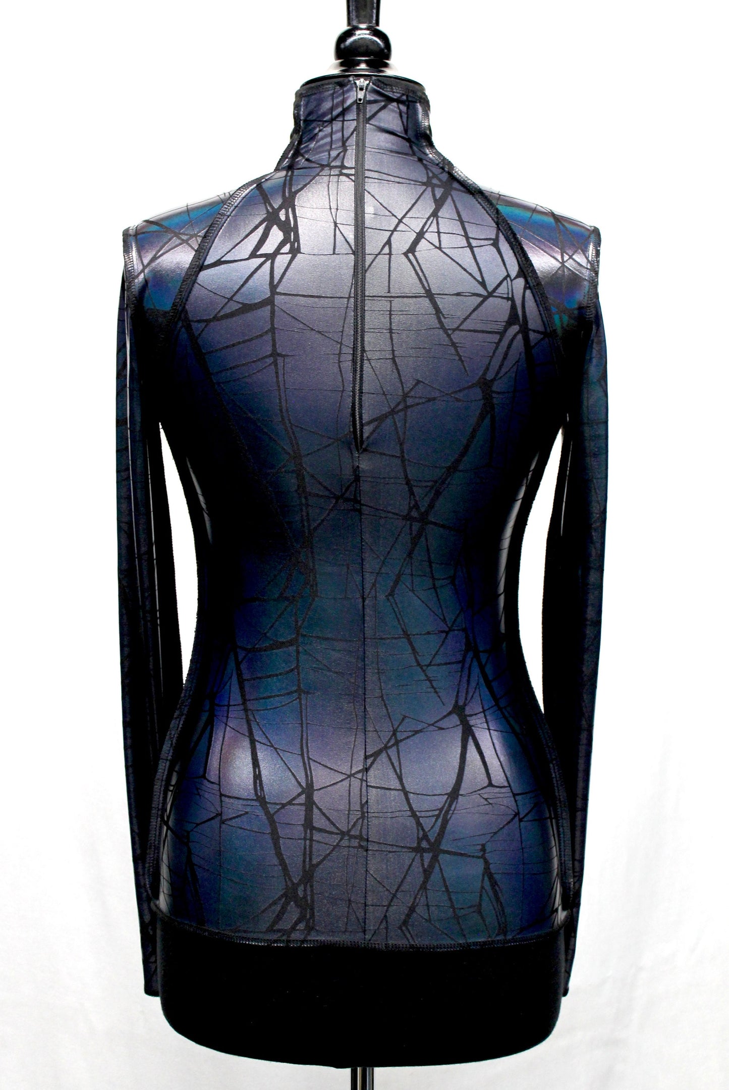 FUTURE SHOCK TOP Long Sleeve - Cracked Hologram Fabric - Black Shrine of Hollywood top club cyber hologram industrial iridescent long sleeve metallic new rave shirt underground Women's Tops