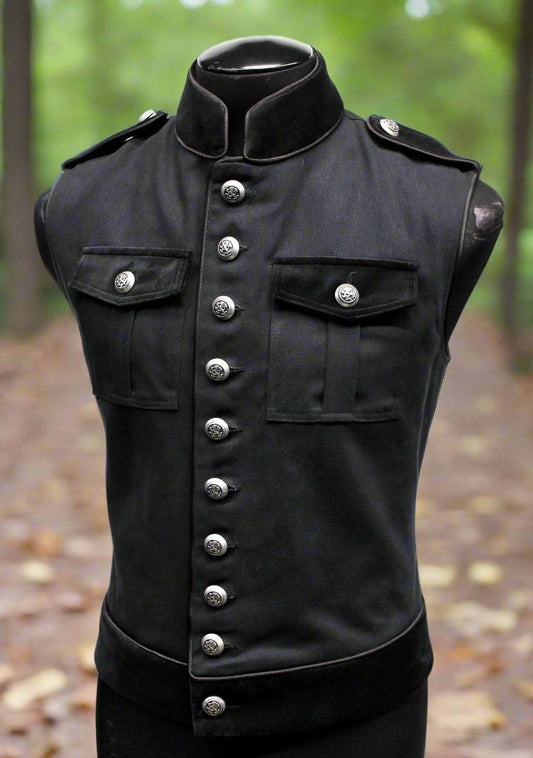 ROYAL MARINE VEST - Black Denim Shrine of Hollywood vest army goth gothic Men's Vests military punk sleeveless steampunk underground vest victorian
