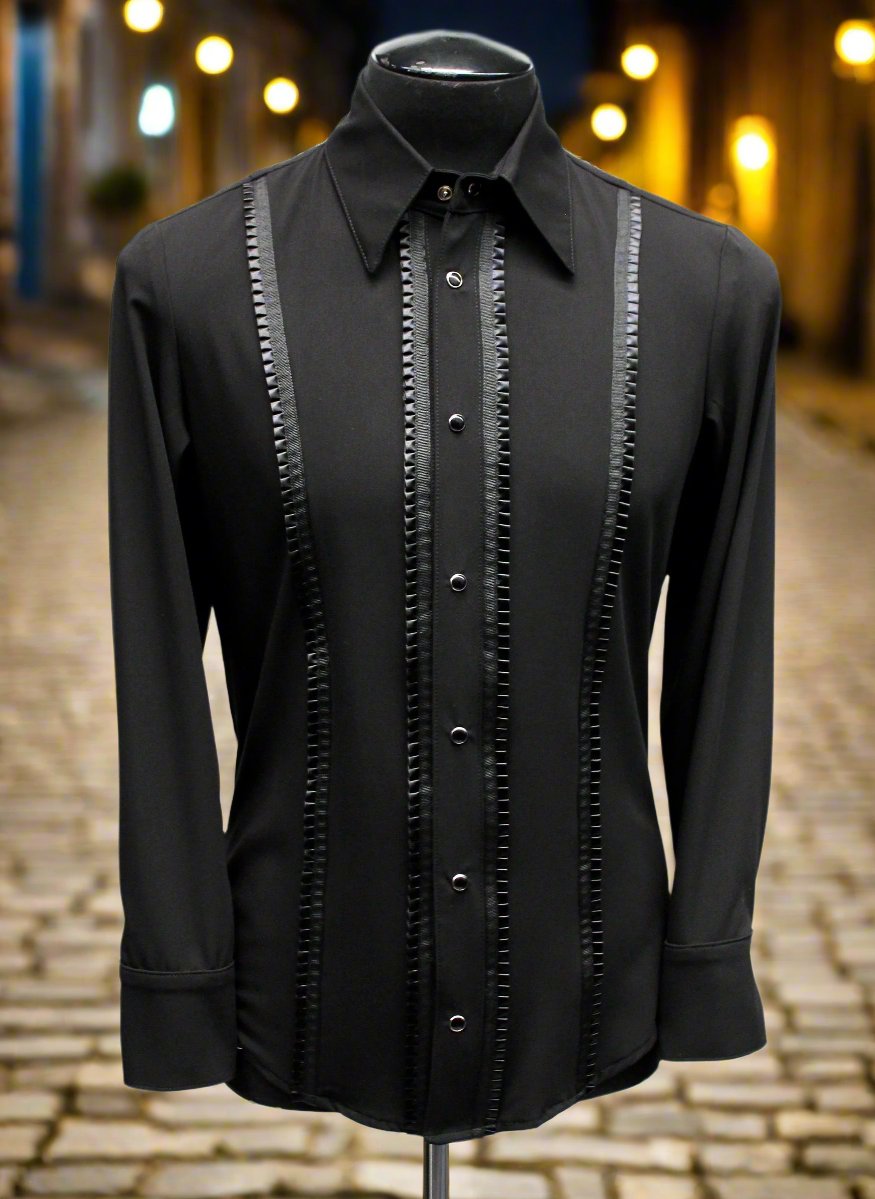 TUX SHIRT - BLACK w/ BLACK TRIM Shrine of Hollywood shirt black dress shirt Men's Shirts shirt tux