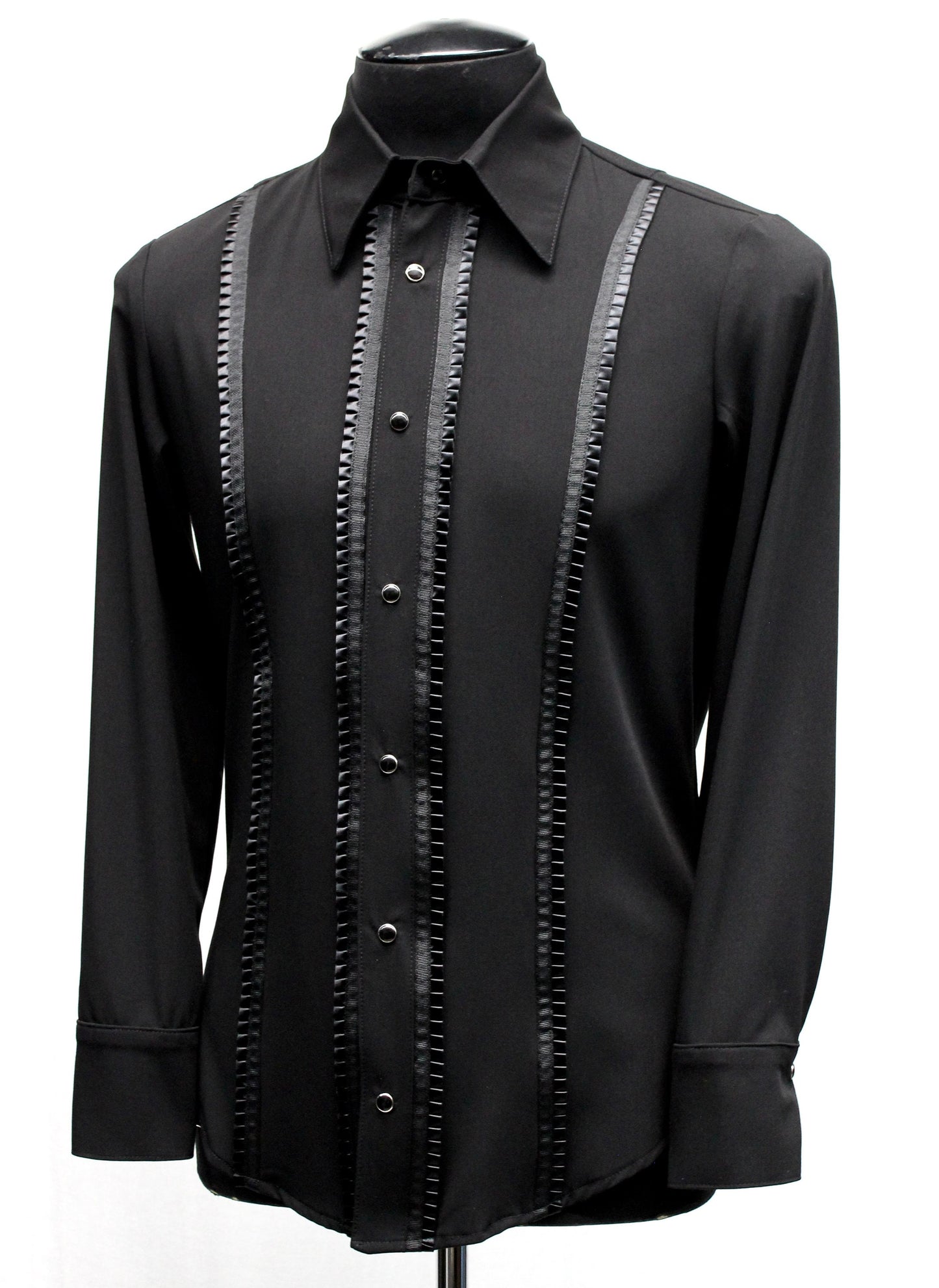 TUX SHIRT - BLACK w/ BLACK TRIM Shrine of Hollywood shirt black dress shirt Men's Shirts shirt tux