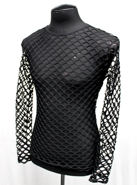 MEN'S LONG SLEEVE T-SHIRT - BIG HOLE FISHNET Shrine of Hollywood shirt black club cyber fishnet goth holes long sleeve Men's T-Shirts net new rave sale shirt steampunk wasteland