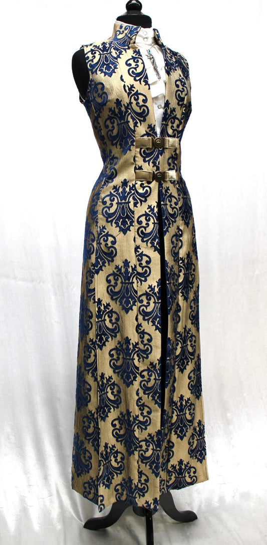 NECROMANTIC COAT/VEST - GOLD with BLUE VELVET BROCADE Shrine of Hollywood vest Women's Coats