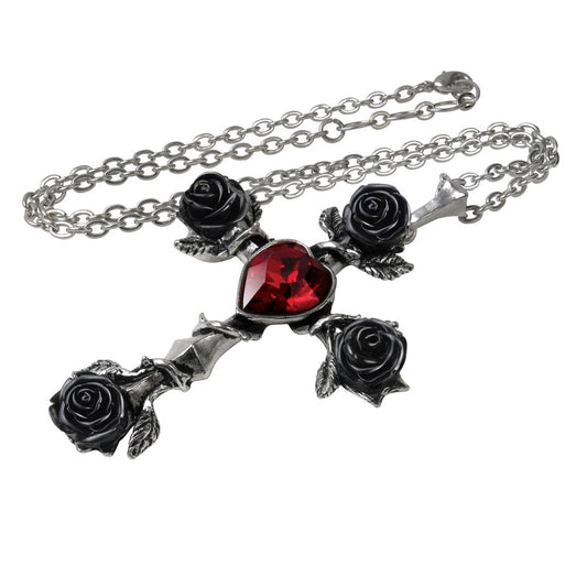 Black Rose Crystal Heart Cross Shrine of Hollywood