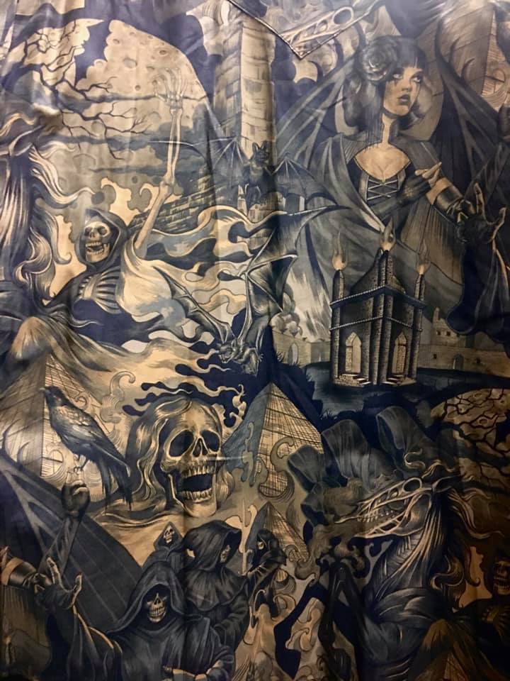 COWBOY SHIRT - HELLFIRE PRINT ANTIQUE Shrine of Hollywood shirt Men's Shirts sal sale
