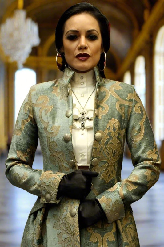 LIONHEART COAT - GOLD ON GREEN VELVET BROCADE Shrine of Hollywood coat Women's Coats