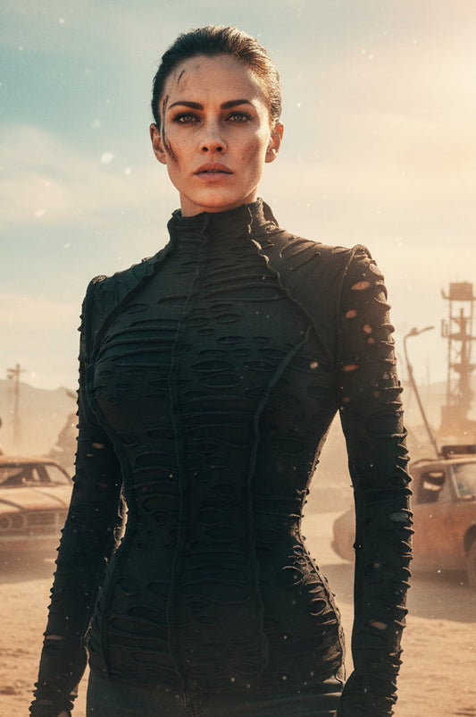 FUTURE SHOCK TOP - BLACK DECAYED FABRIC Shrine of Hollywood shirt apocalyptic black decayed future goth long sleeve new shirt steampunk underground wasteland Women's T-Shirts Women's Tops zombie