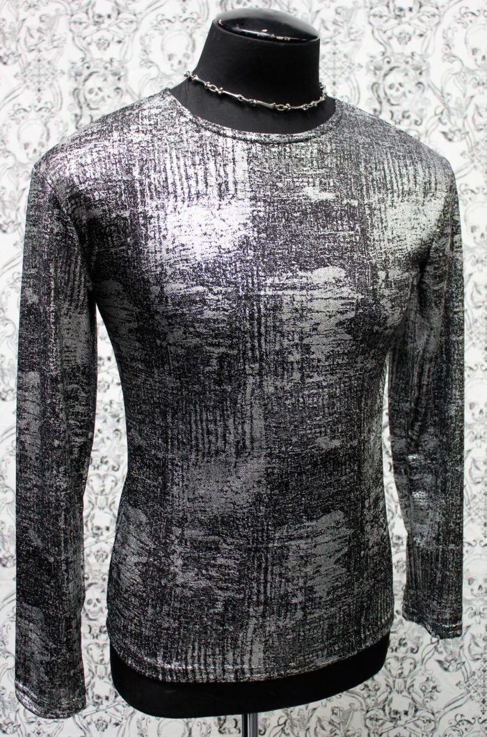 Shrine of Hollywood MEN'S LONG SLEEVE TEE - METALLIC SILVER FABRIC Men's T-Shirts