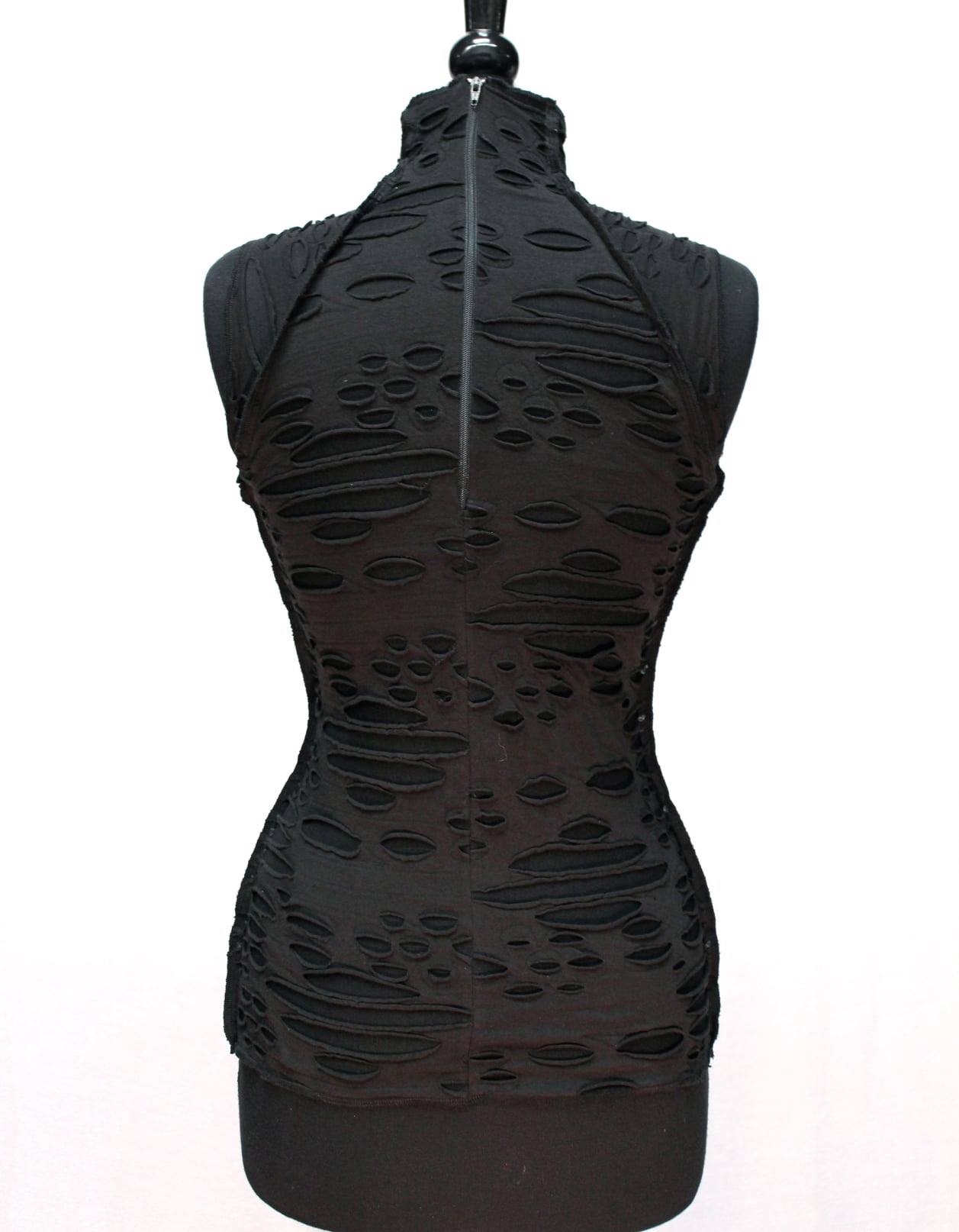 Shrine of Hollywood WASTELAND TOP - Black Decayed Fabric apocalyptic black burning man decayed industrial madmax new rave sleeveless underground wasteland Women's T-Shirts Women's Tops zombie