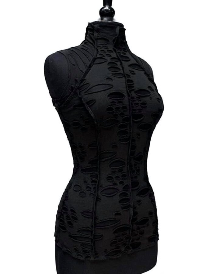 Shrine of Hollywood WASTELAND TOP - Black Decayed Fabric apocalyptic black burning man decayed industrial madmax new rave sleeveless underground wasteland Women's T-Shirts Women's Tops zombie