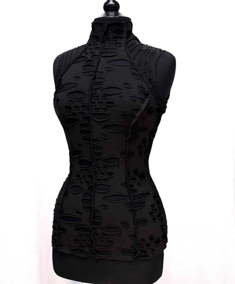 Shrine of Hollywood WASTELAND TOP - Black Decayed Fabric apocalyptic black burning man decayed industrial madmax new rave sleeveless underground wasteland Women's T-Shirts Women's Tops zombie