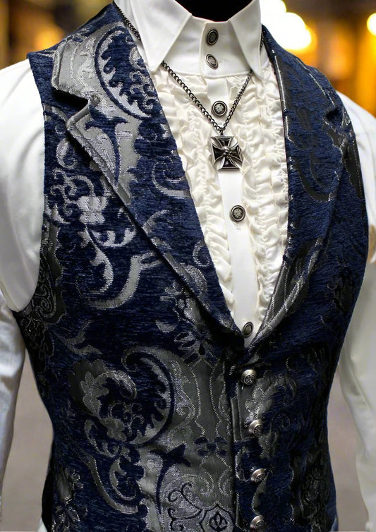 ARISTOCRAT VEST - BLUE/SILVER TAPESTRY Shrine of Hollywood vest blue formal Men's Vests silver vest wedding