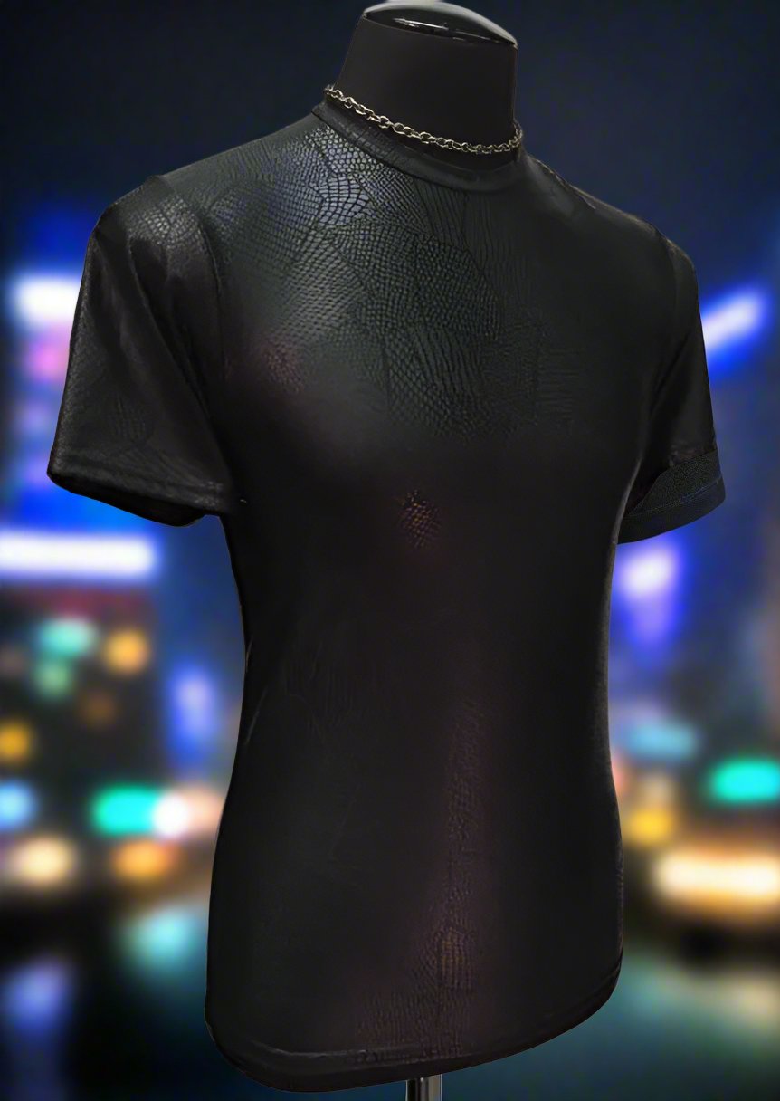 MEN'S SHORT SLEEVE TEE - STRETCH VINYL PATCHWORK Shrine of Hollywood shirt Men's T-Shirts