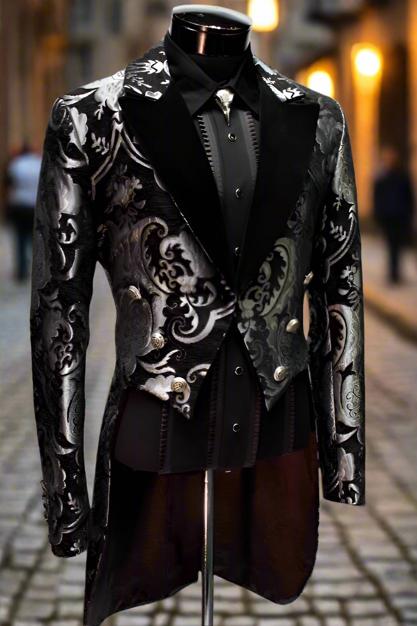 VICTORIAN TAILCOAT - SILVER/BLACK TAPESTRY Shrine of Hollywood coat Men's Coats