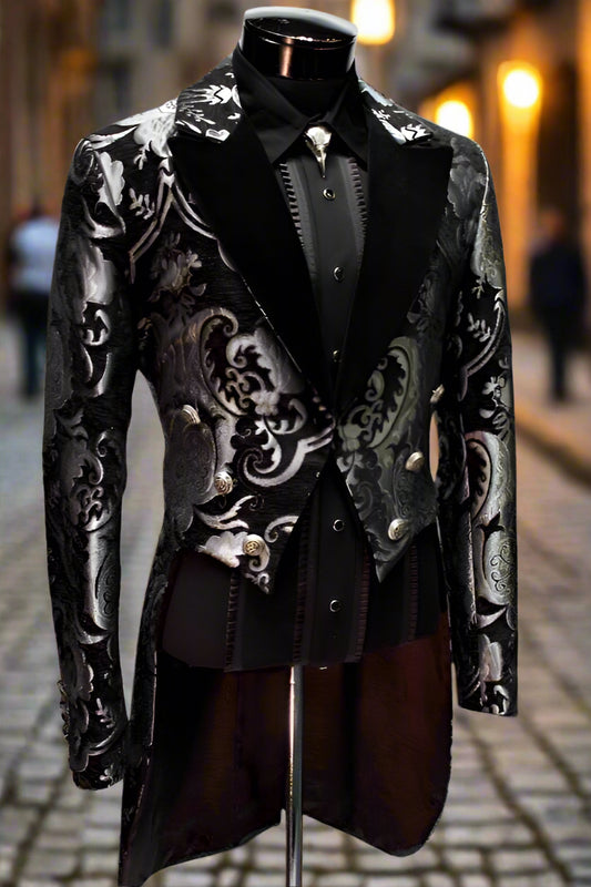 VICTORIAN TAILCOAT - SILVER/BLACK TAPESTRY Shrine of Hollywood coat Men's Coats