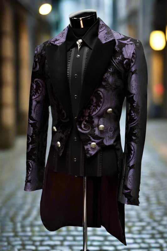 VICTORIAN TAILCOAT - PURPLE/BLACK TAPESTRY Shrine of Hollywood coat Men's Coats