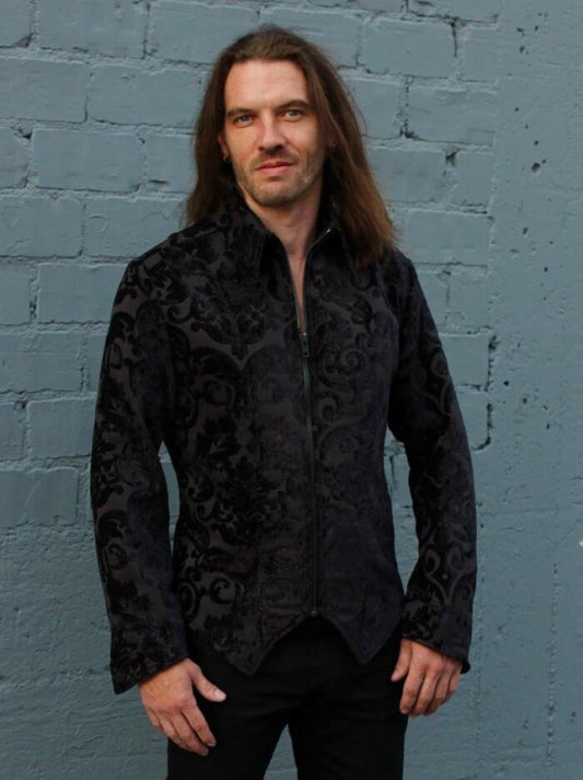 VILLAIN JACKET - BLACK VELVET PRINT Shrine of Hollywood coat Men's Jackets