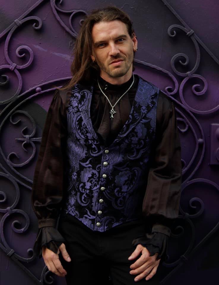 ARISTOCRAT VEST - PURPLE/BLACK TAPESTRY Shrine of Hollywood vest dark goth gothic Men's Vests purple steampunk vest victorian