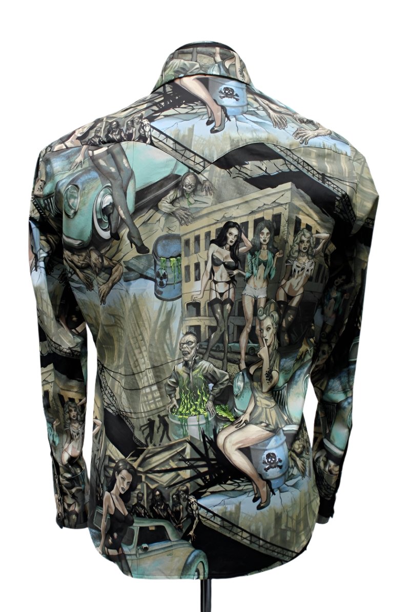 COWBOY SHIRT - HOT ZOMBIE GIRLS PRINT Shrine of Hollywood shirt cowboy Men's Shirts sale