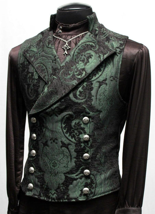 CAVALIER VEST - GREEN/BLACK TAPESTRY Shrine of Hollywood vest dark formal green Men's Vests