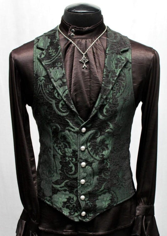 ARISTOCRAT VEST - GREEN/BLACK TAPESTRY Shrine of Hollywood vest dark formal goth gothic green Men's Vests tapestry vest victorian