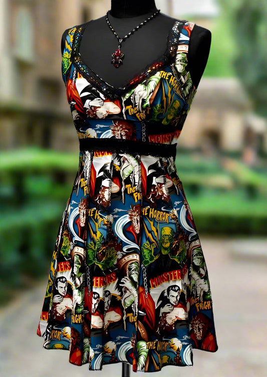 VINTAGE COCKTAIL DRESS - CLASSIC MONSTER PRINT Shrine of Hollywood dress Dresses vintage