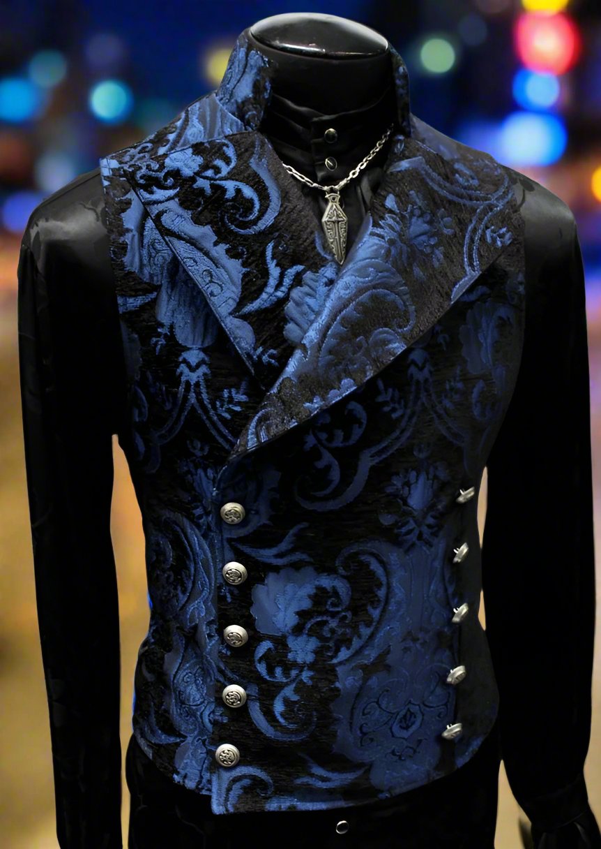CAVALIER VEST - BLUE/BLACK TAPESTRY - Large CAVALIER VEST - BLUE/BLACK TAPESTRY - Large