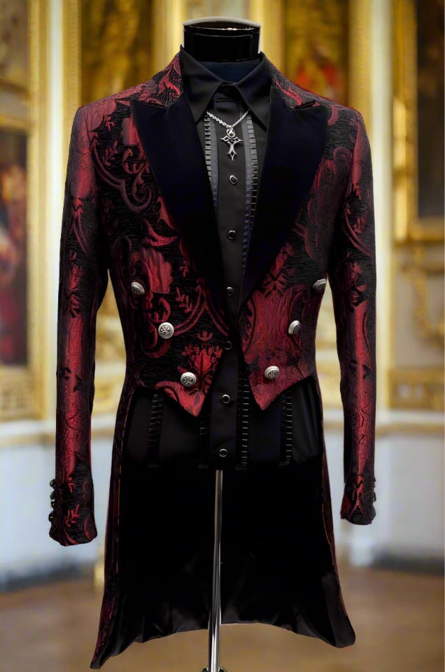 VICTORIAN TAILCOAT - RED/BLACK TAPESTRY Shrine of Hollywood coat Men's Coats
