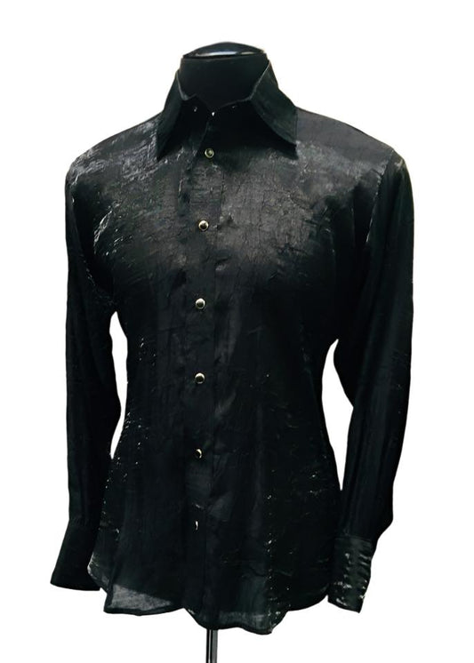 SHIMMER SHIRT - BLACK Shrine of Hollywood shirt black button up dress shirt formal goth gothic long sleeve Men's Shirts wedding