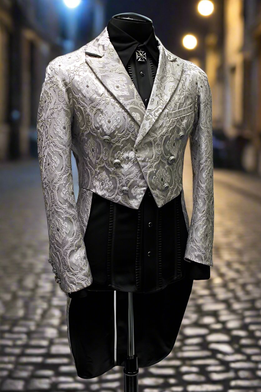 MONTE CRISTO TAILCOAT - SILVER BROCADE Shrine of Hollywood coat Men's Coats