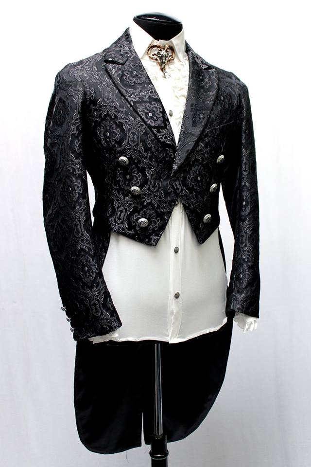 MONTE CRISTO TAILCOAT - BLACK EDWARDIAN BROCADE Shrine of Hollywood coat Men's Coats