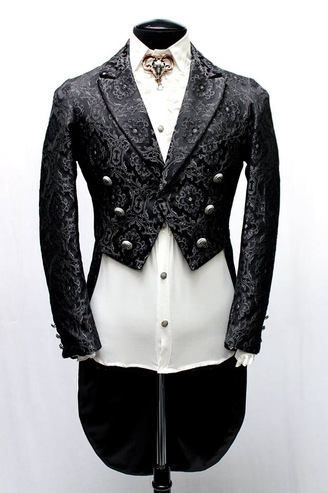 MONTE CRISTO TAILCOAT - BLACK EDWARDIAN BROCADE Shrine of Hollywood coat Men's Coats