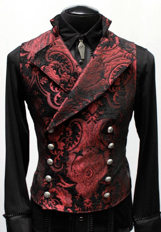 CAVALIER VEST - RED/BLACK TAPESTRY Shrine of Hollywood vest cavalier double breasted formal goth gothic Men's Vests red tapestry vampire vest